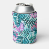 Roze en Blauwgroen tropische palmen en zwarte blad Blikjeskoeler (Blikje Achterkant)