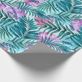 Roze en Blauwgroen tropische palmen en zwarte blad Cadeaupapier (Hoek)