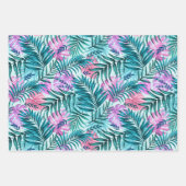 Roze en Blauwgroen tropische palmen en zwarte blad Inpakpapier Vel (Voorkant 3)