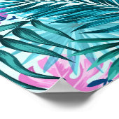 Roze en Blauwgroen tropische palmen en zwarte blad Poster (Hoek)