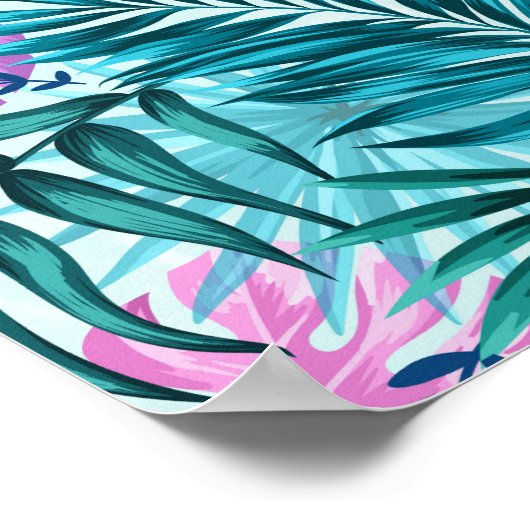 Roze en Blauwgroen tropische palmen en zwarte blad Poster (Hoek)