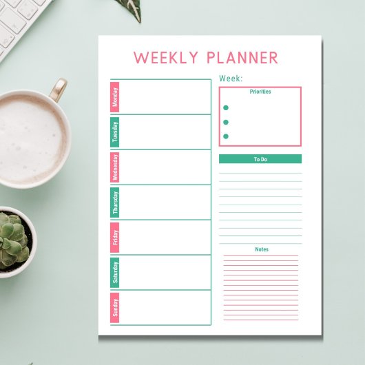 Roze en Blauwgroen Weekplanner Notitieblok