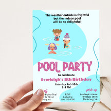 Roze en Blauwgroen Winter Pool Party Invitation