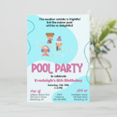 Roze en Blauwgroen Winter Pool Party Invitation Kaart (Staand voorkant)