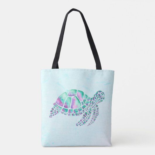Roze en Blauwgroen Zee Schildpad op blauw Tote Bag (Achterkant)