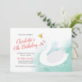 Roze en Blauwgroen Zwaan Prinses Meisje Verjaardag Kaart (Staand voorkant)