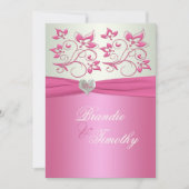 Roze en Bleke Groene Floral II Weddenschap Kaart (Voorkant)