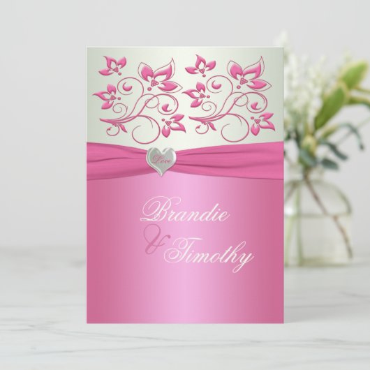 Roze en Bleke Groene Floral II Weddenschap Kaart (Staand voorkant)