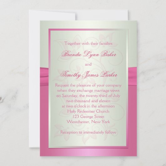 Roze en Bleke Groene Floral II Weddenschap Kaart (Achterkant)