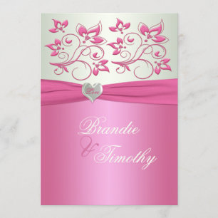 Roze en Bleke Groene Floral II Weddenschap Kaart