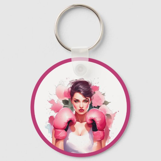 Roze en  Bloemen Borstkanker Sleutelhanger (Voorkant)