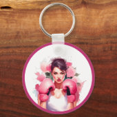 Roze en  Bloemen Borstkanker Sleutelhanger (Achterkant)