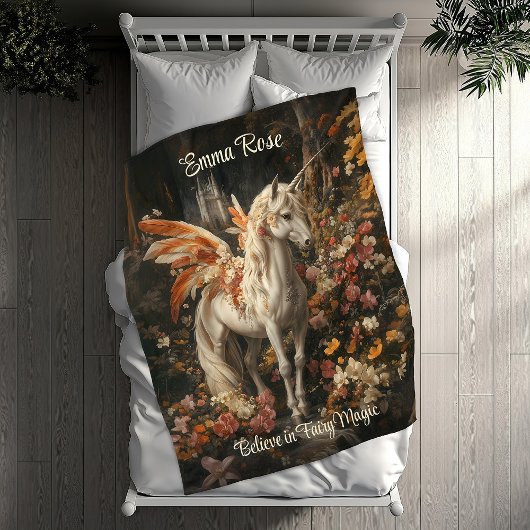 roze en bloemensprookje Pegasus Fleece Deken