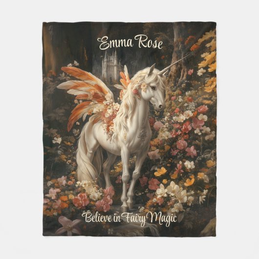 roze en bloemensprookje Pegasus Fleece Deken (Voorkant)
