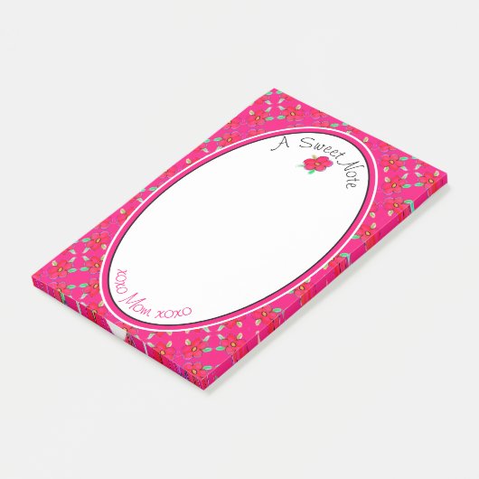 Roze en bloemig post-it® notes (Schuin)