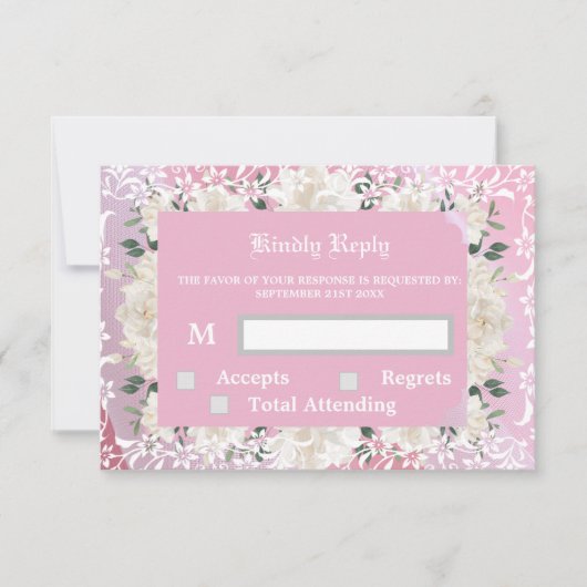 Roze en bloemige RSVP & Respons Kaart (Voorkant)