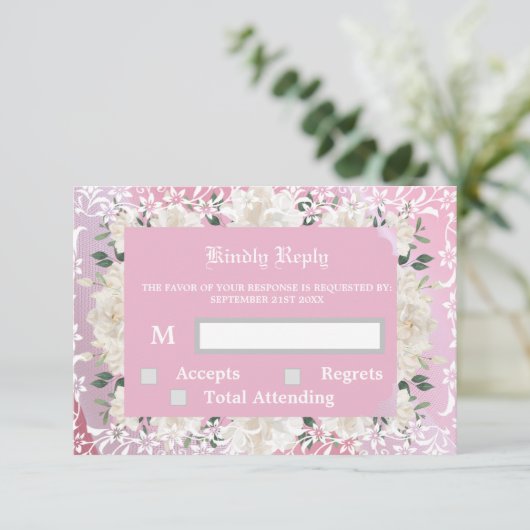 Roze en bloemige RSVP & Respons Kaart (Staand voorkant)