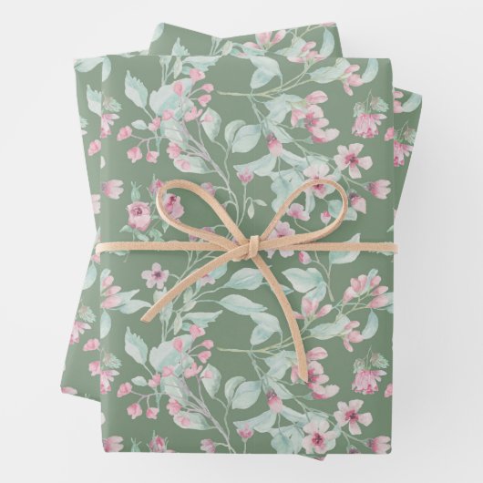 Roze en blozen florale patroon inpakpapier vel (In situ)