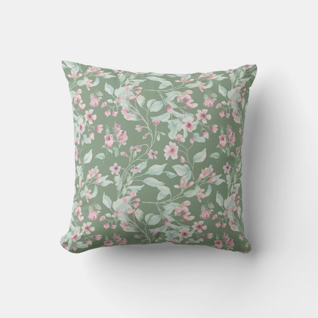 Roze en blozen florale patroon kussen (Voorkant)