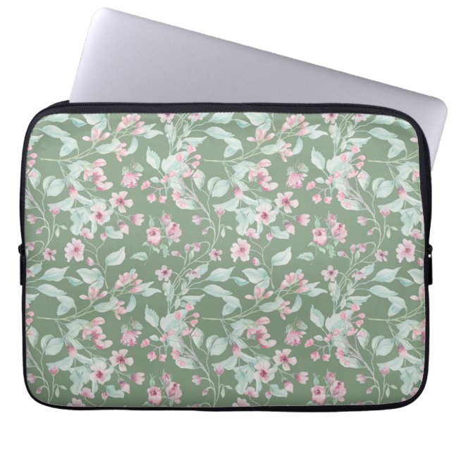 Roze en blozen florale patroon laptop sleeve (Voorkant)