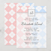 Roze en Blue Argyle Baby shower met tweelingen Kaart (Voorkant / Achterkant)
