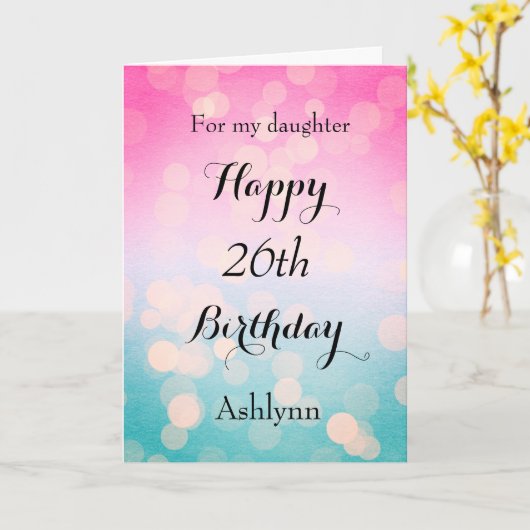 Roze en Blue Bokeh 26th Birthday Card Kaart (Gele Bloem)
