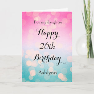 Roze en Blue Bokeh 26th Birthday Card Kaart