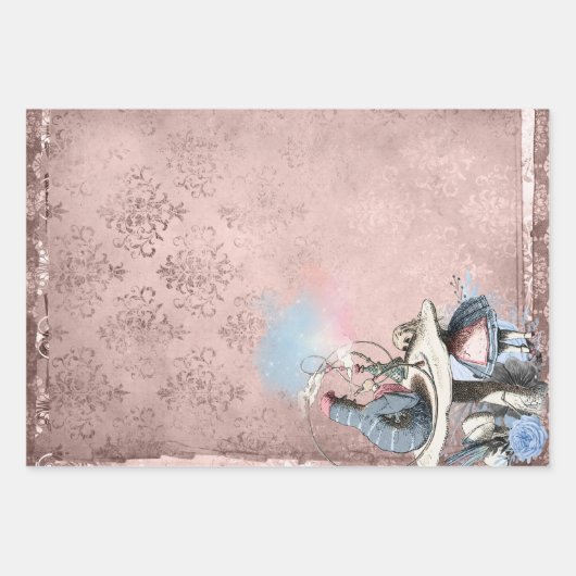 Roze en Blue Caterstone Alice in Wonderland Inpakpapier Vel (Voorkant)