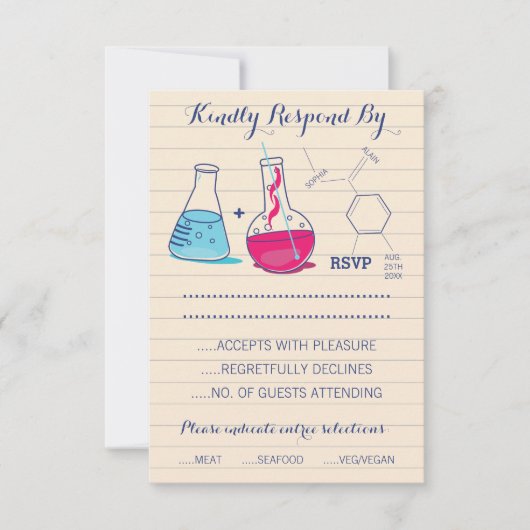 Roze en Blue Chemistry Wedding Response Cards RSVP Kaartje (Voorkant)