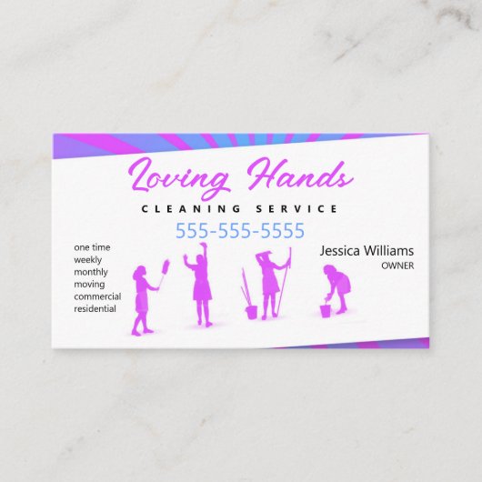 Roze en Blue Cleaning Service Visitekaartje (Voorkant)