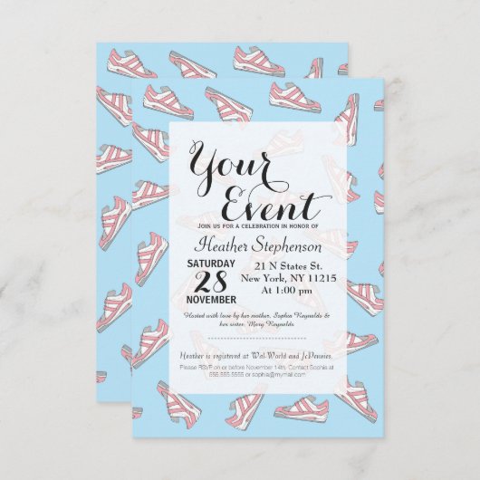 Roze en Blue Cute Sneakers Pattern Kaart (Voorkant / Achterkant)