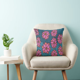 Roze en Blue Dahlia Pattern Sierkussen