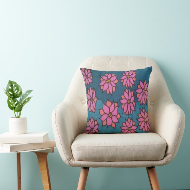 Roze en Blue Dahlia Pattern Sierkussen (Stoel)