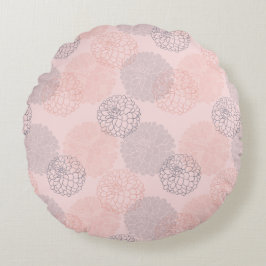 Roze en Blue Dahlias Round Sierkussen Rond Kussen