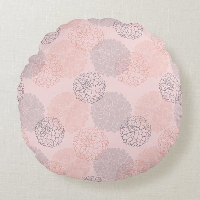 Roze en Blue Dahlias Round Sierkussen Rond Kussen (Voorkant)