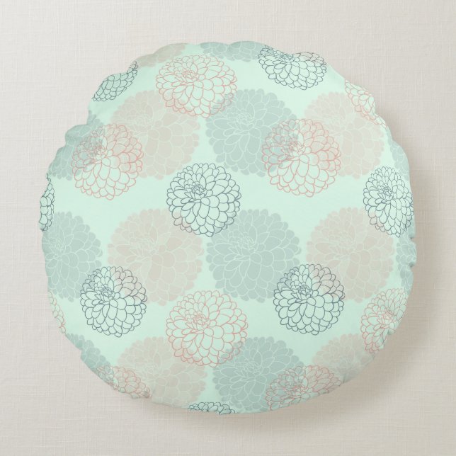 Roze en Blue Dahlias Round Sierkussen Rond Kussen (Voorkant)