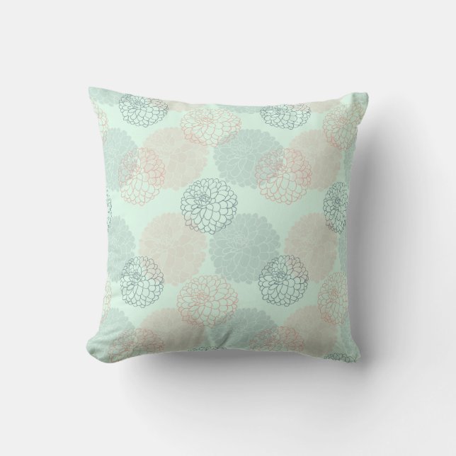 Roze en Blue Dahlias Sierkussen (Voorkant)