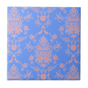 Roze en Blue Damask-keramische Tegel Tegeltje