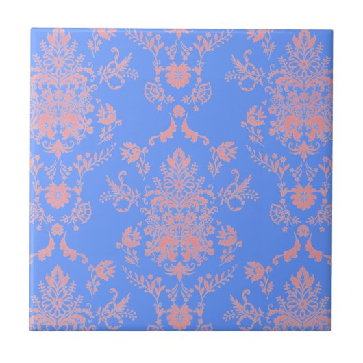 Roze en Blue Damask-keramische Tegel Tegeltje (Voorkant)
