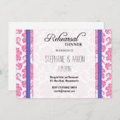 Roze en Blue Damask repetitie Dinner Kaart (Voorkant / Achterkant)