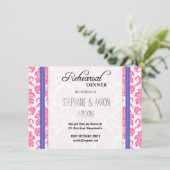 Roze en Blue Damask repetitie Dinner Kaart (Staand voorkant)