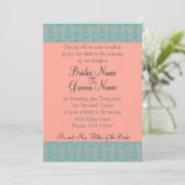 Roze en Blue Damask Wedding of Party Invitations Kaart (Staand voorkant)