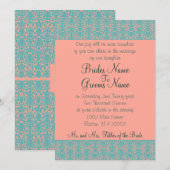 Roze en Blue Damask Wedding of Party Invitations Kaart (Voorkant / Achterkant)