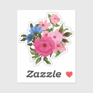  Roze en Blue Floral Bouquet Sticker