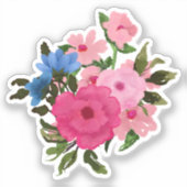  Roze en Blue Floral Bouquet Sticker (Voorkant)