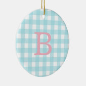 Roze en Blue Gingham Monogram Keramisch Ornament (Rechts)
