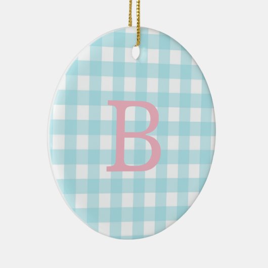 Roze en Blue Gingham Monogram Keramisch Ornament (Rechts)