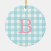 Roze en Blue Gingham Monogram Keramisch Ornament (Voorkant)