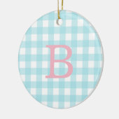Roze en Blue Gingham Monogram Keramisch Ornament (Links)