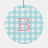 Roze en Blue Gingham Monogram Keramisch Ornament (Achterkant)